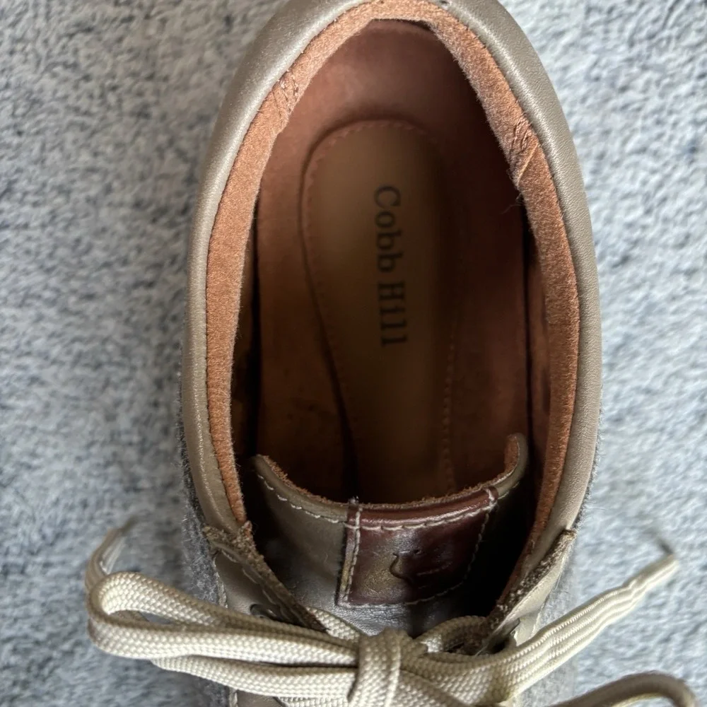 Cobb Hill Womens Leather Wool Casual Sneakers Lace Up Shoes Size 7‎ Gray Beige